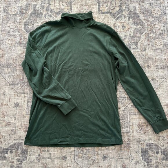 LL Bean Sweater Mens Green Turtle Neck Lightweight Outdoor Cotton Classic - Picture 1 of 8
